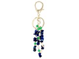 Green Jadeite with Mother-of-Pearl and Lapis Lazuli 18K Yellow Gold Plated Bag Charm, 6mm