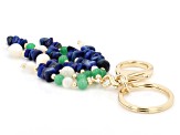 Green Jadeite with Mother-of-Pearl and Lapis Lazuli 18K Yellow Gold Plated Bag Charm, 6mm