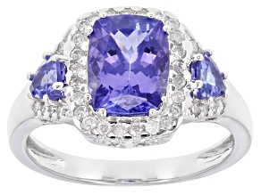 Blue Tanzanite And White Diamond Platinum Ring 2.95ctw