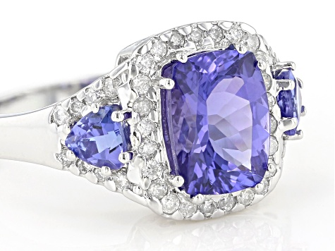 Blue Tanzanite And White Diamond Platinum Ring 2.95ctw