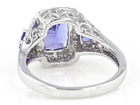 Blue Tanzanite And White Diamond Platinum Ring 2.95ctw