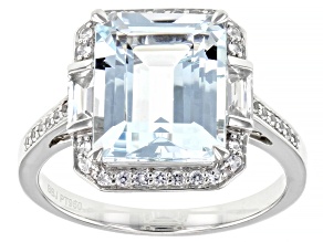 Blue Aquamarine Platinum Ring 3.68ctw