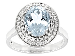 Blue Aquamarine With Round White Diamond Accent Platinum Ring 2.27ctw.