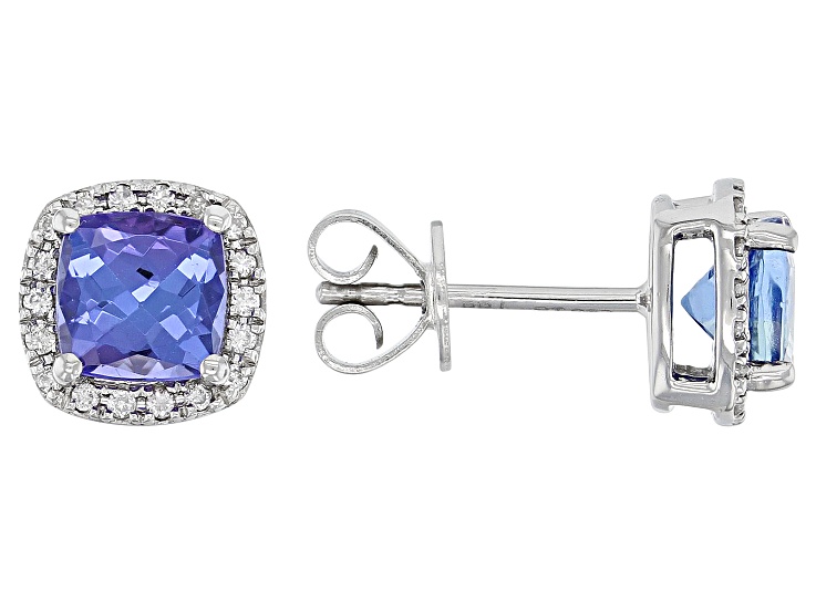 Blue Tanzanite With Diamond Platinum Earrings 1.64ctw