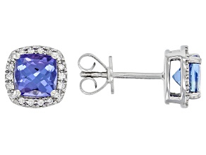 Blue Tanzanite With Diamond Platinum Earrings 1.64ctw