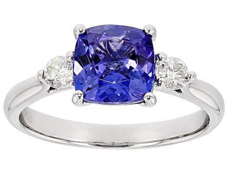 Blue Tanzanite With White Diamond Platinum Ring 2.20ctw