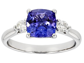 Blue Tanzanite With White Diamond Platinum Ring 2.20ctw