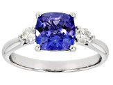 Blue Tanzanite With White Diamond Platinum Ring 2.20ctw