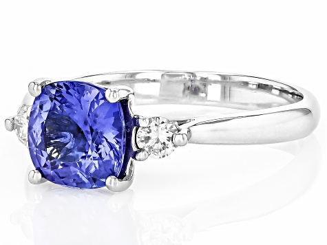 Blue Tanzanite With White Diamond Platinum Ring 2.20ctw