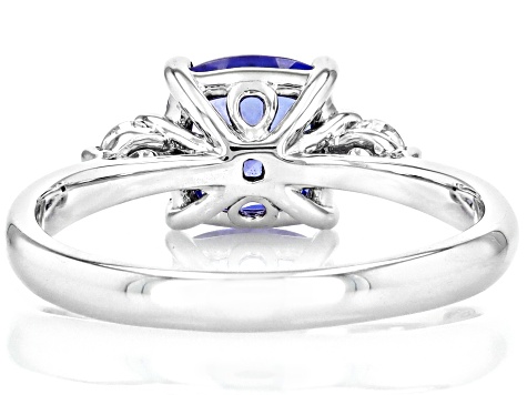 Blue Tanzanite With White Diamond Platinum Ring 2.20ctw