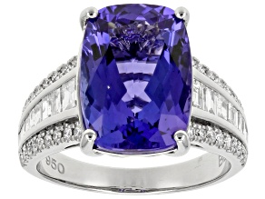 Blue Tanzanite With White Diamond Platinum Ring 8.52ctw