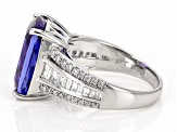 Blue Tanzanite With White Diamond Platinum Ring 8.52ctw