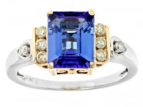 Tanzanite With Yellow And White Diamond18K Gold and Platinum Two Tone Ring 2.22ctw