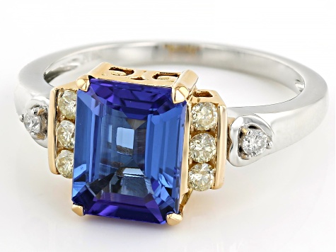 Tanzanite With Yellow And White Diamond18K Gold and Platinum