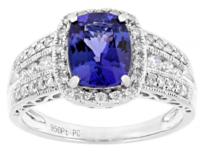 Cruise Ship Collection Blue Tanzanite With Diamond Platinum Ring 2.22ctw