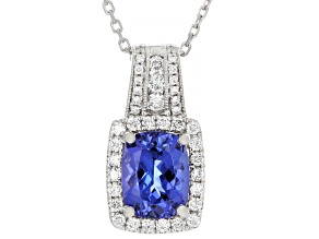 Blue Tanzanite With White Diamond Platinum Pendant With Chain 2.12ctw