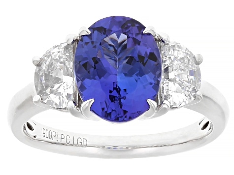 Blue Tanzanite with Prazana® Lab Grown Diamonds E-F VS Platinum Ring 3.50ctw