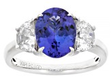 Blue Tanzanite with Prazana® Lab Grown Diamonds E-F VS Platinum Ring 3.50ctw