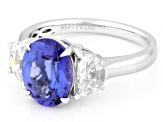 Blue Tanzanite with Prazana® Lab Grown Diamonds E-F VS Platinum Ring 3.50ctw