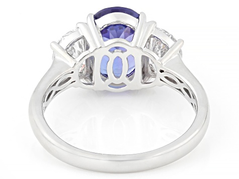Blue Tanzanite with Prazana® Lab Grown Diamonds E-F VS Platinum Ring 3.50ctw