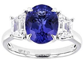 Tanzanite With Prazana® Lab Grown Diamonds F/G Color and VS Clarity Platinum Ring 3.50ctw