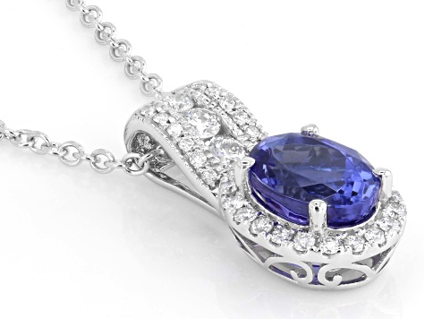 Blue Tanzanite Platinum Pendant with Chain 1.90ctw