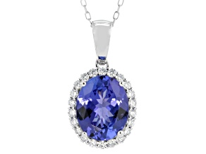 Blue Tanzanite Platinum Halo Pendant with Chain 2.75ctw