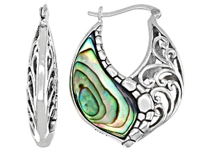 Multi Color Abalone Shell With Swirl Design Rhodium Over Brass Earrings