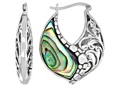 Multi Color Abalone Shell With Swirl Design Rhodium Over Brass Earrings