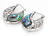 Multi Color Abalone Shell With Swirl Design Rhodium Over Brass Earrings