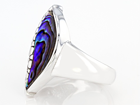 Multi Color Abalone Shell Rhodium Over Brass Ring