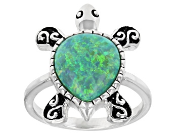 Picture of Green Lab Created Opal Sterling Silver Turtle Ring