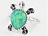 Green Lab Created Opal Sterling Silver Turtle Ring