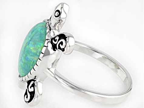 Green Lab Created Opal Sterling Silver Turtle Ring