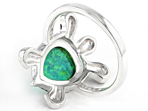 Green Lab Created Opal Sterling Silver Turtle Ring