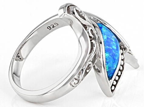 Blue Lab Created Opal Rhodium Over Silver Fin Ring