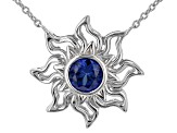Blue Lab Created Sapphire Rhodium Over Silver "September Birthstone" Necklace .82ct