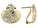 White Zircon 18K Yellow Gold Over Silver Seashell & Starfish Earrings 1.21ctw