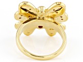 Mother-Of-Pearl & White Zircon 18K Yellow Gold Over Brass Butterfly Ring 0.38ctw