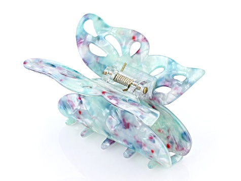 White and Blue Butterfly Gold Tone Hair Clip