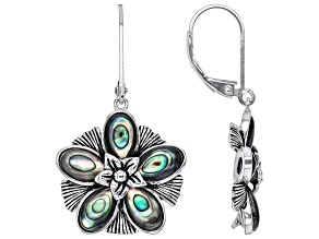 Abalone Rhodium Over Silver Flower Earrings