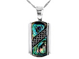 Multi Color Abalone Shell Rhodium Over Silver Dog Tag Enhancer with Chain