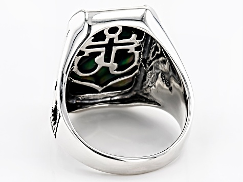 Abalone Shell Rhodium Over Silver Mens Ring