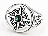 Abalone Shell Rhodium Over Silver Mens Compass Ring