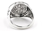 Abalone Shell Rhodium Over Silver Mens Compass Ring