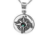 Multi Color Abalone Shell Rhodium Over Silver Mens Compass Enhancer With 18" Chain