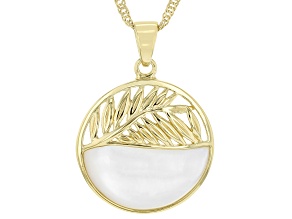 White Mother-of-Pearl 18k Yellow Gold Over Silver Leaf Pendant With Chain