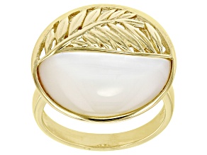 White Mother-of-Pearl 18k Gold Over Silver Leaf Ring