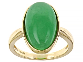 Picture of Green Jadeite 18k Yellow Gold Over Silver Solitaire Ring