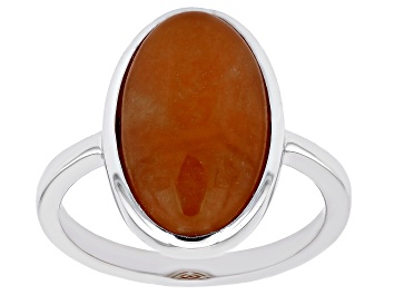 Picture of Orange Jadeite Rhodium Over Silver Solitaire Ring